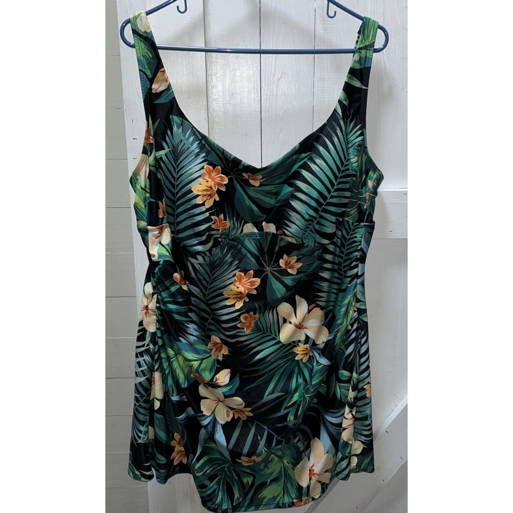 Elemar Women's 20W One Piece Swimsuit Skirt Black/Green/Orange Tropical Print